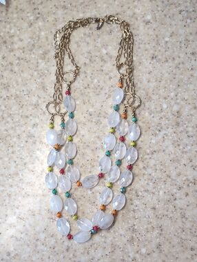 Multi-Strand White Bead Necklace with Color Accents